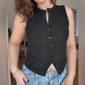 Sleeveless Button-Up Top